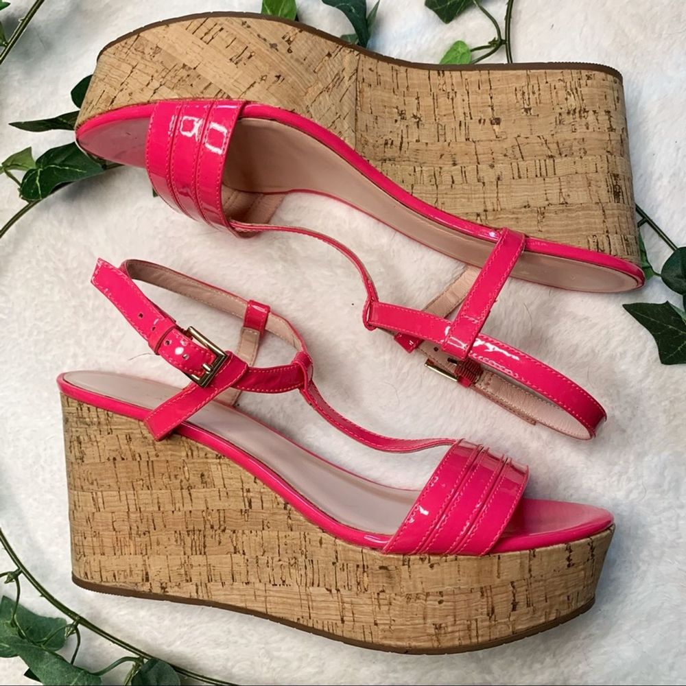 NWOT Kate Spade Bright Pink Cork Platform Wedges